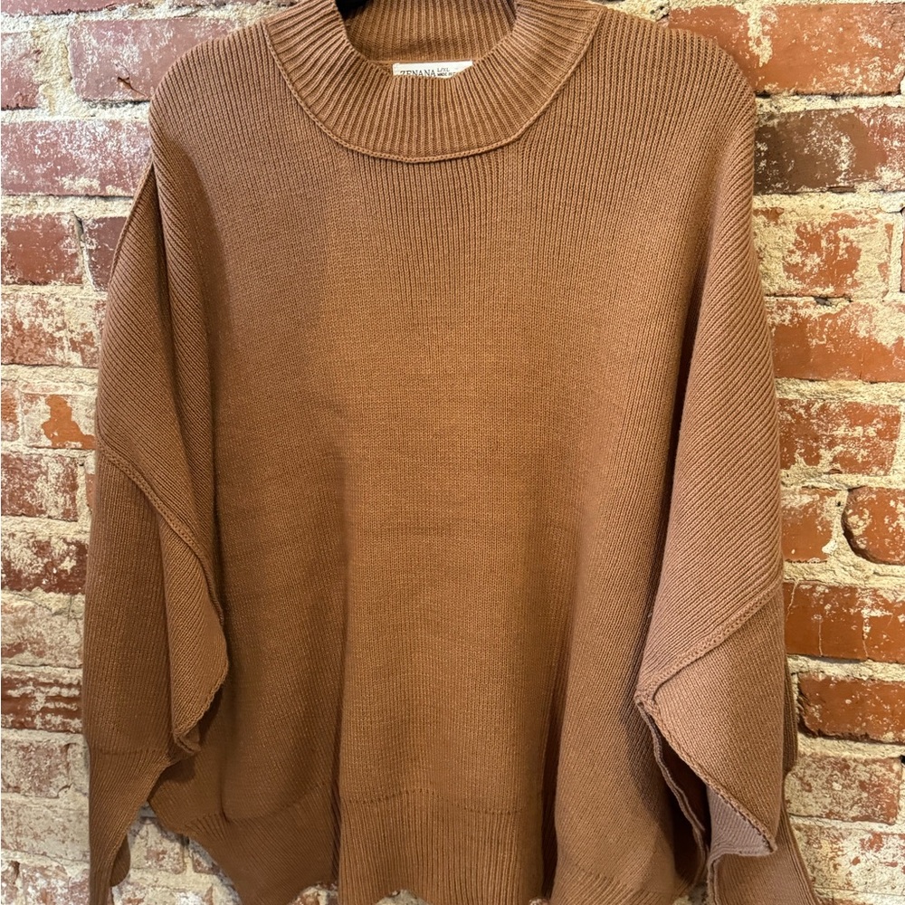 Zenana Outfitters Camel Ribbed Crewneck Sweater